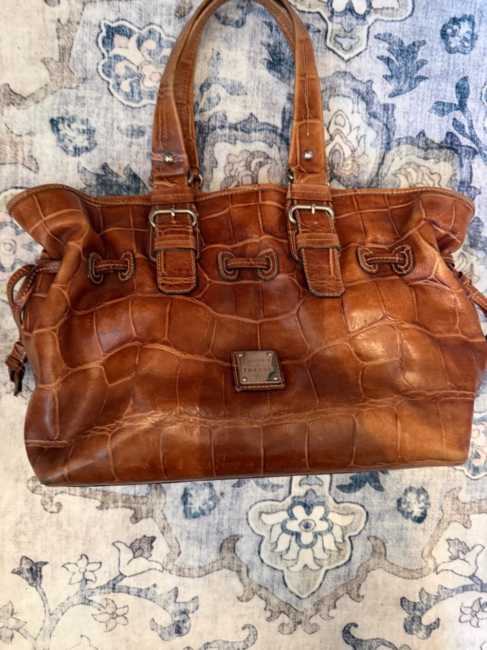 Dooney & Bourke Chiara Leather Croco-Embossed Tan Tote Bag.